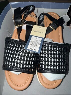 Alba Black Woven Memory Foam Sandals with Ankle Strap